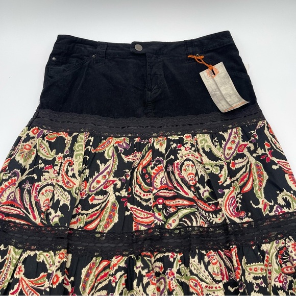 Vintage d. Jeans Mixed Fabric Floral Tiered Maxi Skirt Size 14 Boho Y2K New - Picture 3 of 14